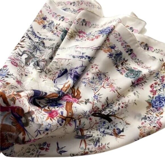 2/$30 NEW Cream Bird Floral Flower Printed Fashion Scarf - Picture 3 of 9